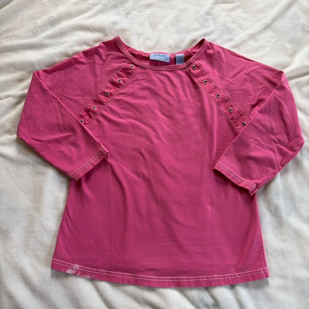 vintage y2k athleisure gym pink 3/4 sleeve top with grommets size petite small
